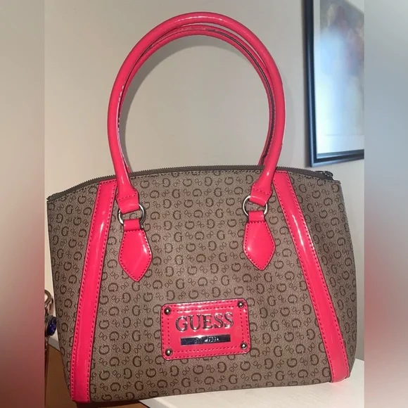 guess brown and red handbag